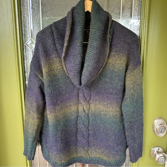 Wool blend Medium Shawl Collar Cable Knit Pullover Sweater Multicolor Ombre Cozy - Picture 4 of 9